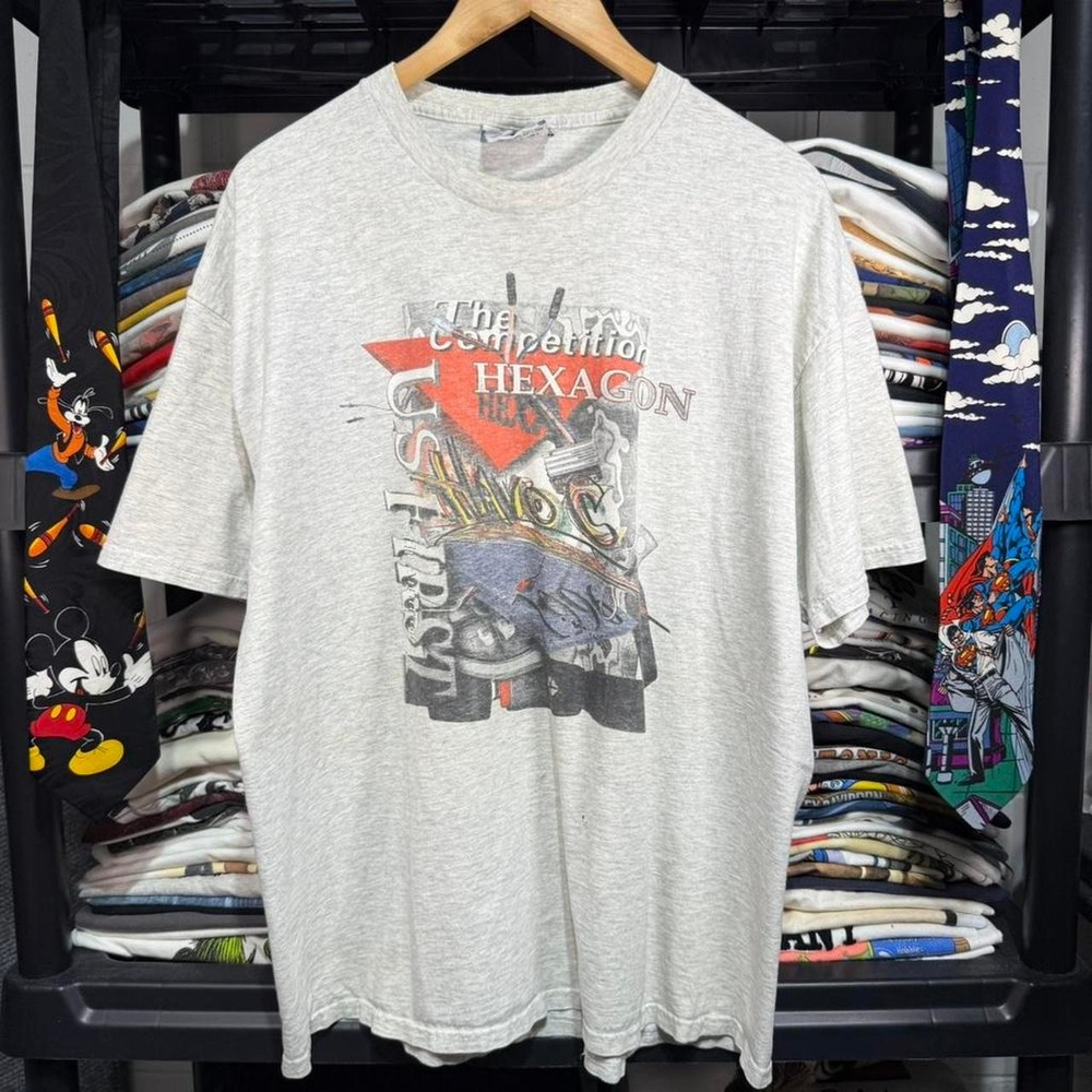 Vintage Grey Hexagon US First Pit Crew Graphic Tee XL Light Marks